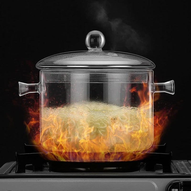yvsay 1400ml Glass Saucepan with Cover, Stovetop Cooking Pot and Pan with Lid and Handle Simmer Pot Clear Soup Pot, High Borosilicate Glass Cookware (1400ml clear) - Image 4